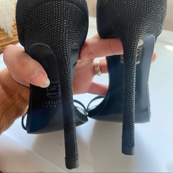 Stuart Weitzman Nudist Ankle Strap Sandals Black Goosebump Heels - Picture 7 of 9